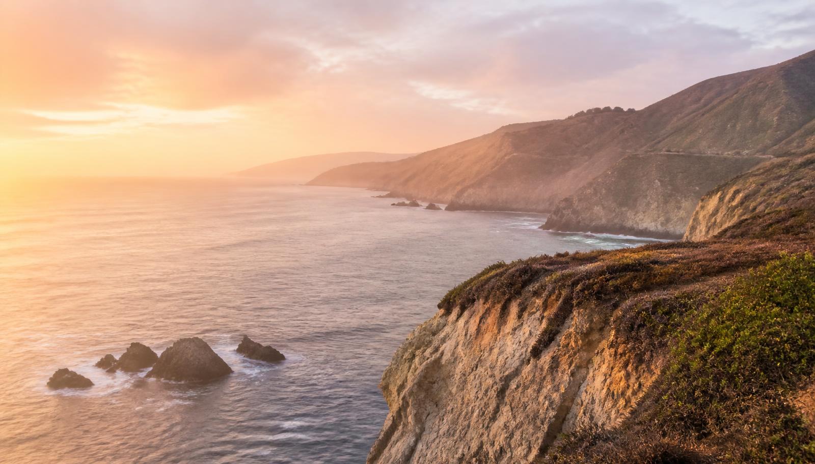 Soft coastal cliffs at golden sunrise